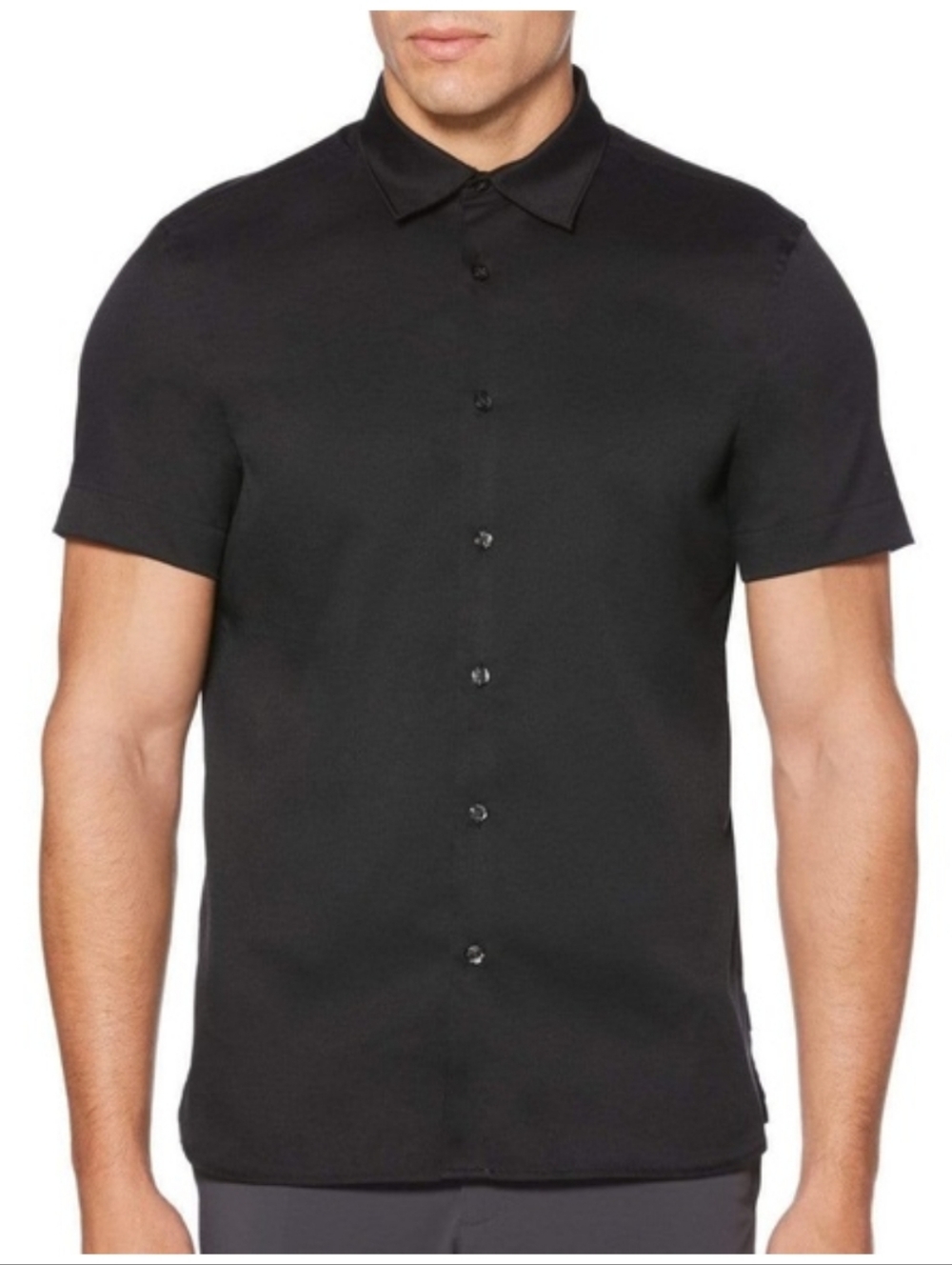 Perry Ellis Men's Total Stretch Slim Fit Button Short Sleeve Shirt Black XL